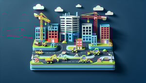 Paper art illustration depicting a construction project progress report form template for FormCreatorAI article