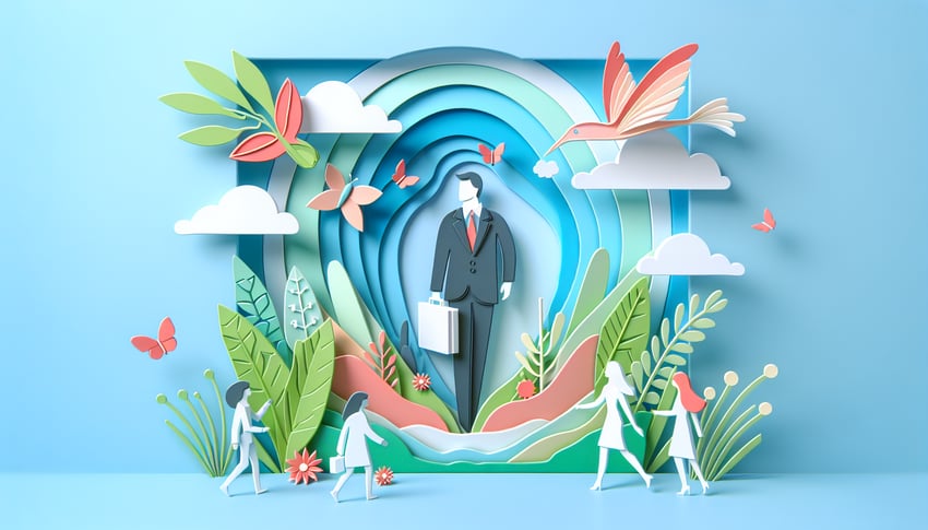 paper art illustration depicting an independent contractor information form template for FormCreatorAI