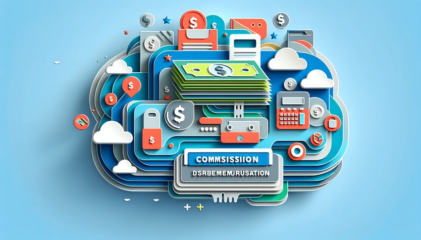 Paper art illustration depicting a commission disbursement authorization form for FormCreatorAI article