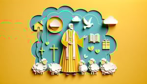 Paper art illustration depicting a pastors evaluation form for FormCreatorAI article