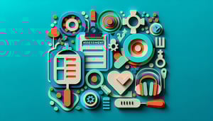 Paper art illustration featuring an interview assessment form and design elements related to FormCreatorAI