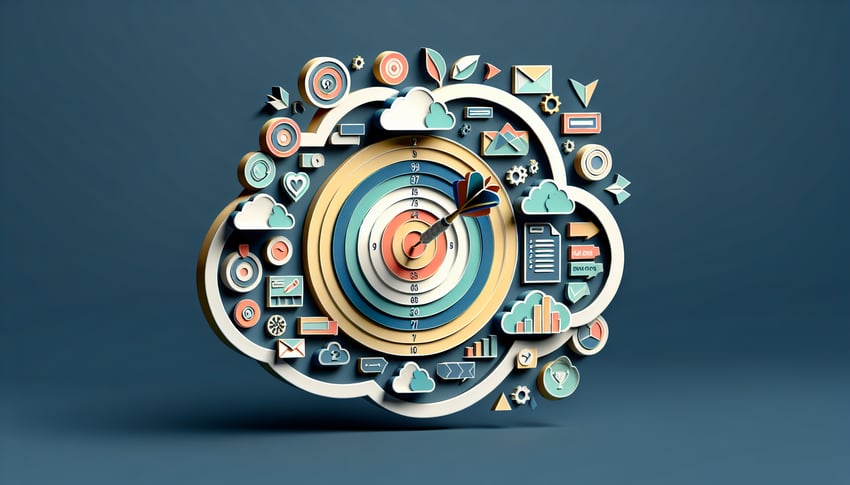 Paper art illustration depicting a target client list form template for FormCreatorAI article