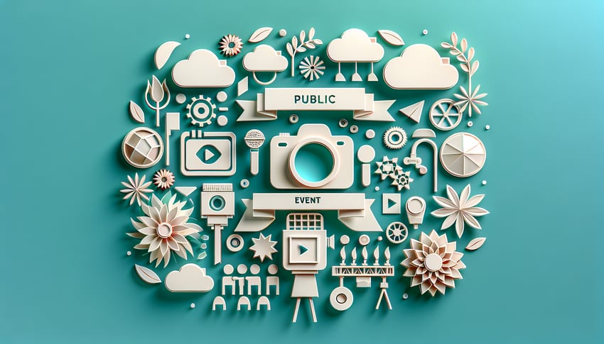 Paper art illustration depicting a contract form related to public event photography for an article on FormCreatorAI