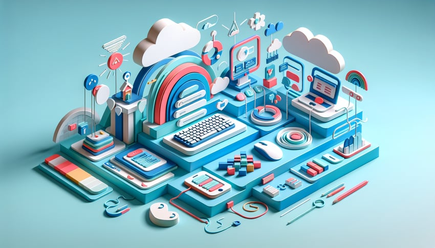 Paper art illustration depicting a survey form for IT satisfaction with creative elements related to technology and feedback