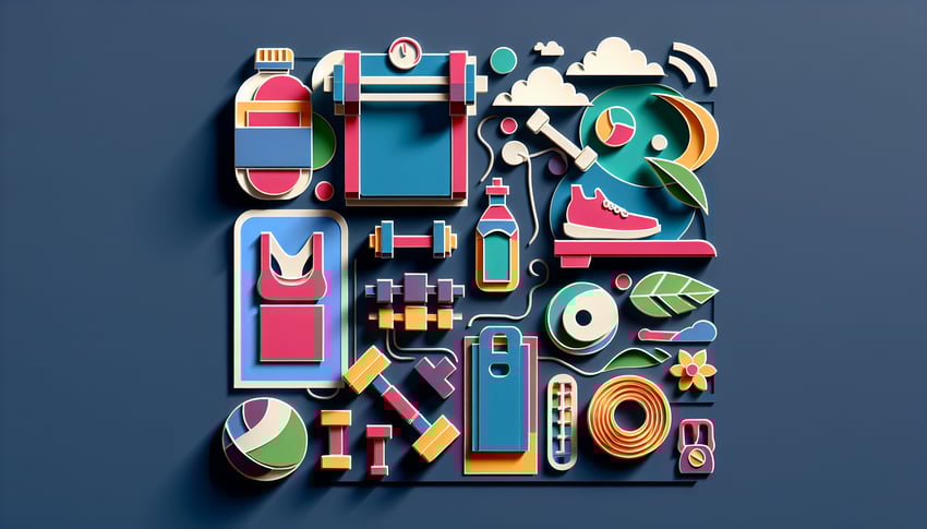 Paper art illustration depicting a gym membership form and related fitness icons for a FormCreatorAI article