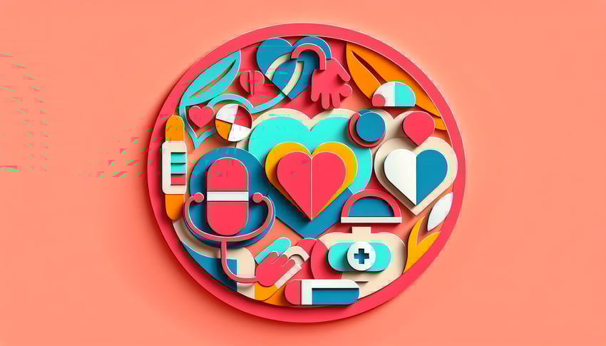 Paper art illustration depicting a nursing care plan form template with sections for patient details and care strategies