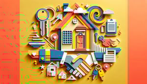 paper art illustration featuring a property contract template for FormCreatorAI article