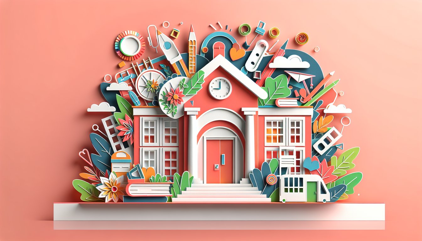 Paper art illustration featuring a school admission form for an article about FormCreatorAI