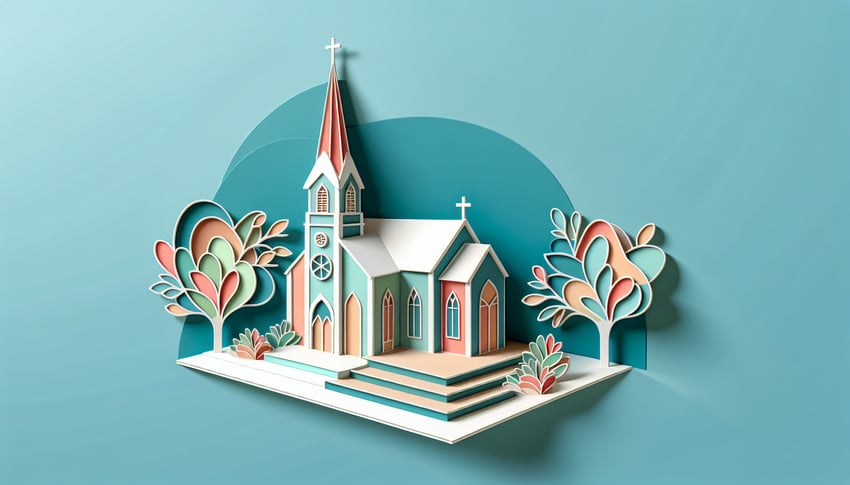 Paper art illustration depicting a church satisfaction survey form for an article about FormCreatorAI.