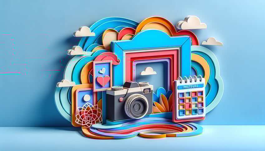 Paper art illustration for photography session booking form template article, featuring creative design elements and layout.