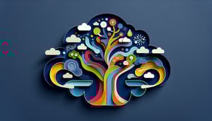 Paper art illustration depicting an organizational culture survey form with various sections and prompts for users.