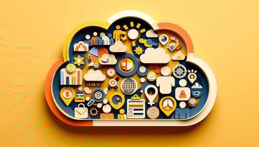Paper art illustration depicting a demographic survey form with various sections for user input and response options.