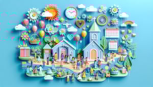 Paper art illustration depicting a church event planning form with design elements for an article on FormCreatorAI.