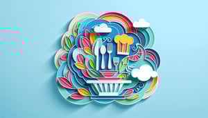 Paper art illustration featuring a catering order and contract form template for FormCreatorAI article