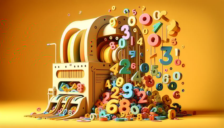 Paper art illustration featuring random number generation elements and a form template design