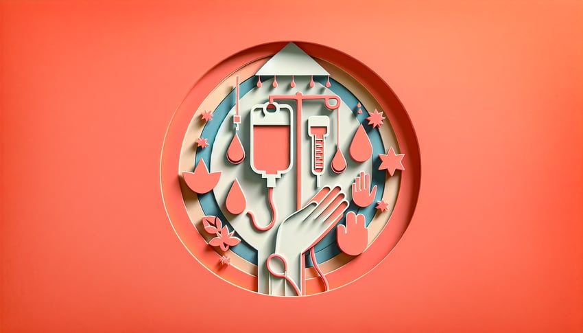 Paper art illustration depicting an IV therapy consent form for FormCreatorAI article