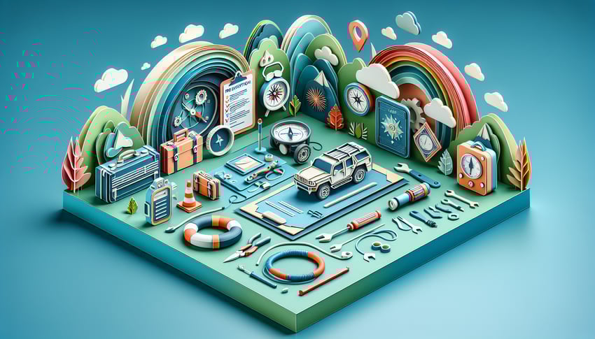 Paper art illustration showcasing a pretrip inspection form template for FormCreatorAI articles.