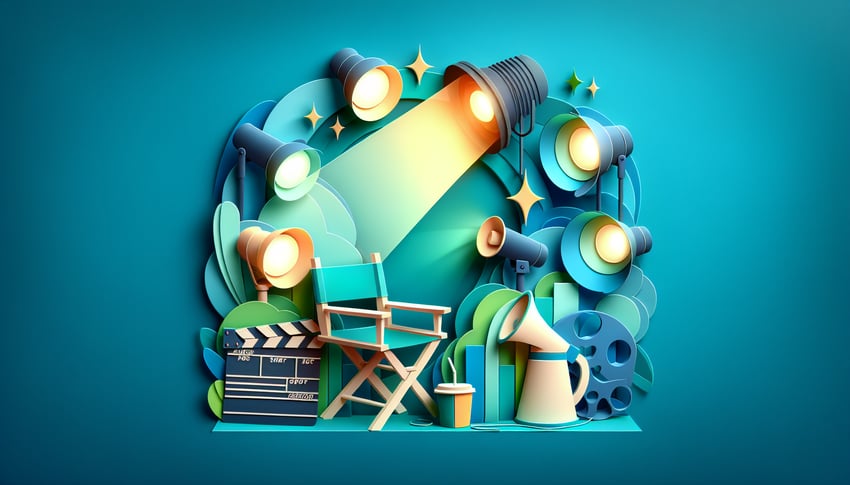 paper art illustration depicting a casting call release form with creative design elements related to filmmaking and auditioning