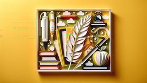 Paper art illustration showcasing a basic English exam form template with sections for questions and answers