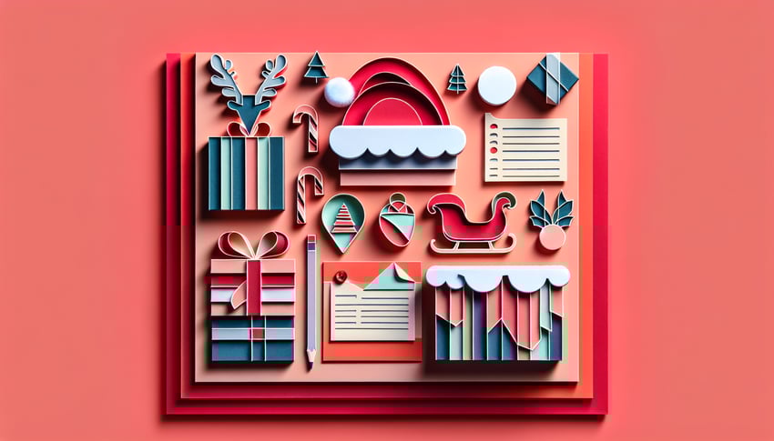 Paper art illustration featuring festive elements for Secret Santa Form Template article by FormCreatorAI