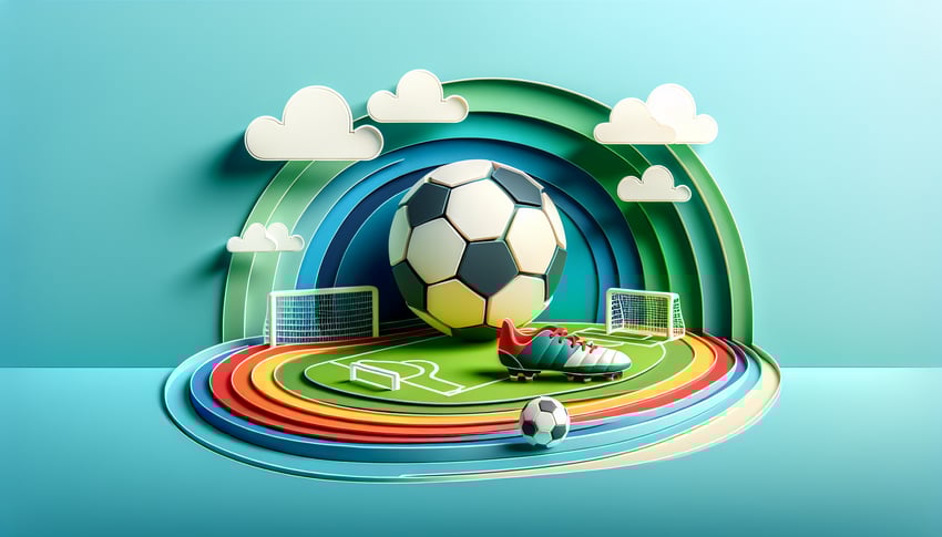 Paper art illustration depicting a soccer registration form with fields for player information and team details.