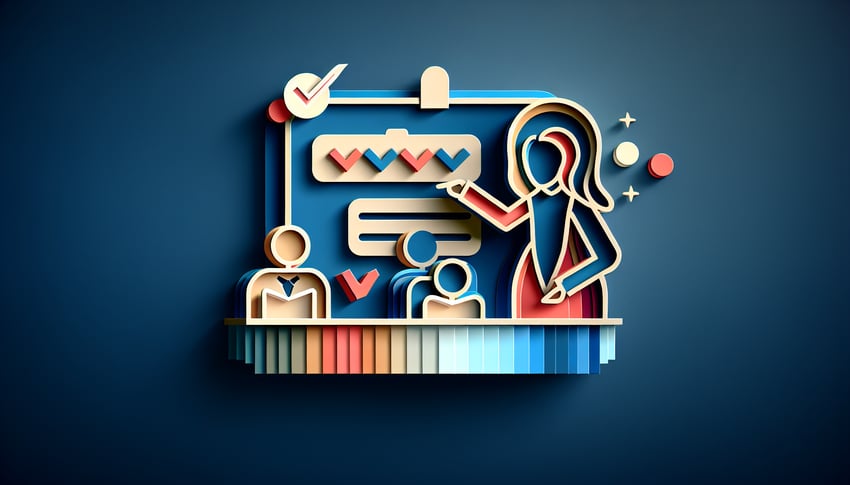 Paper art illustration depicting a feedback form with educational elements for a teaching session feedback article