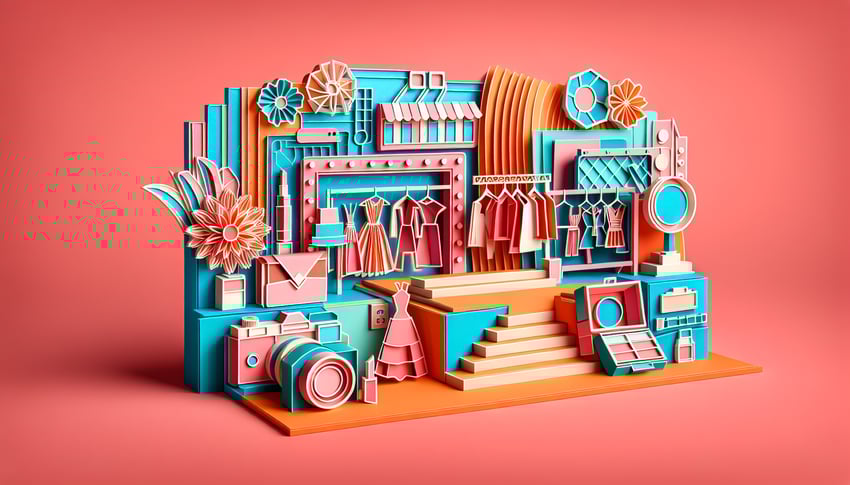 Paper art illustration depicting a female model application form for FormCreatorAI article