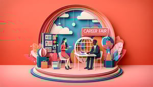 Paper art illustration depicting a career fair registration form layout for FormCreatorAI article