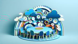 Paper art illustration depicting a meeting debrief form for FormCreatorAI article.
