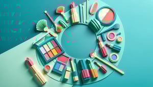 Paper art illustration showing a makeup consultation form with various beauty elements and tools.