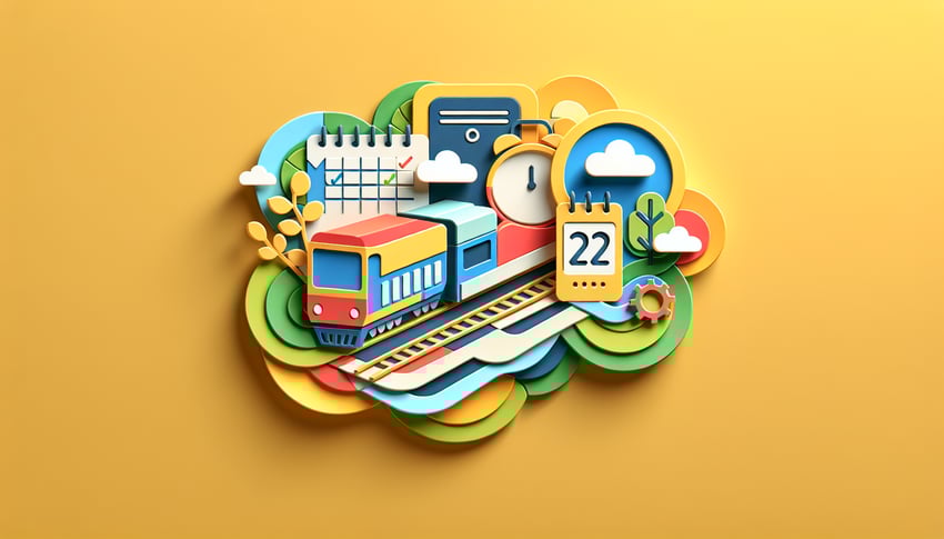 Paper art illustration depicting a train ticket booking form design for FormCreatorAI article