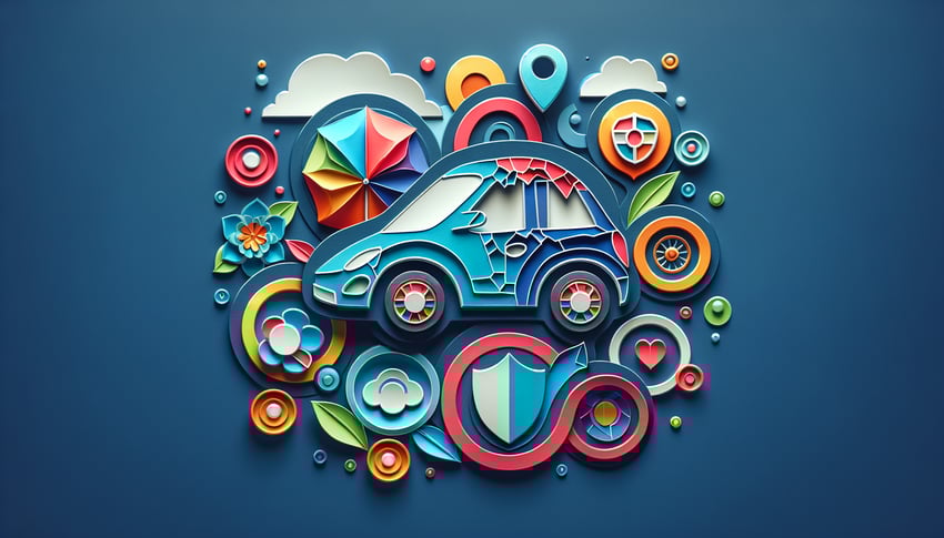 Paper art illustration representing a vehicle damage waiver form for an article about FormCreatorAI.