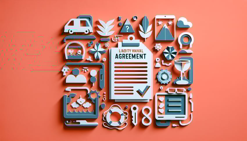 Paper art illustration featuring a liability waiver rental agreement form design
