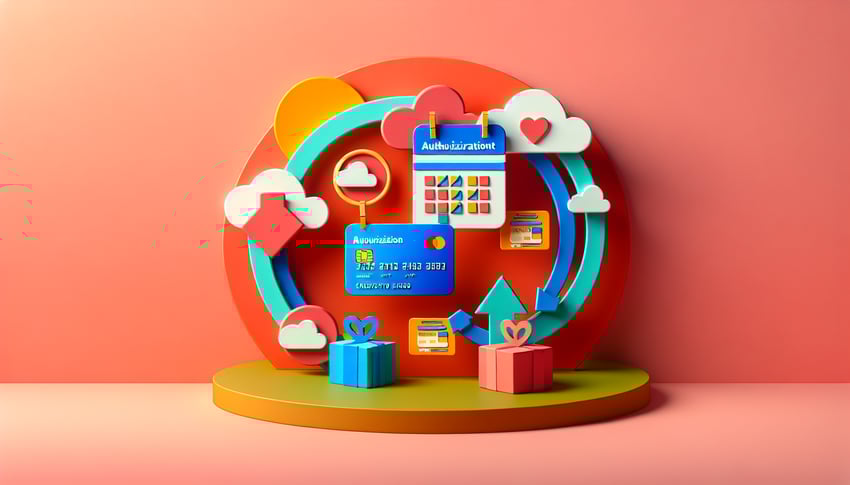 Paper art illustration featuring a credit card authorization form for FormCreatorAI article