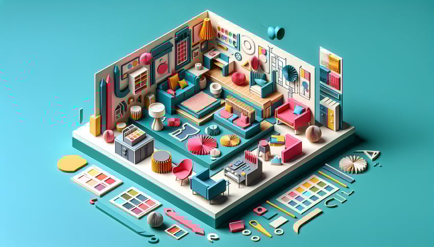 Paper art illustration showcasing an interior requirement form design for FormCreatorAI article