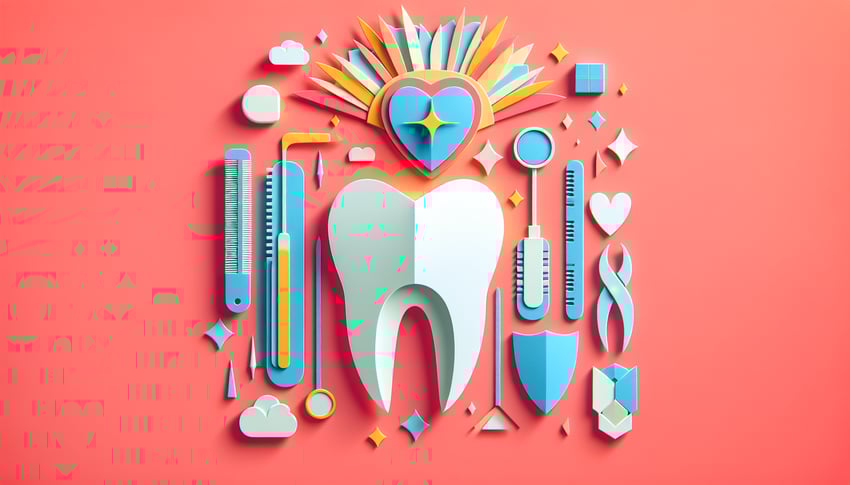 Paper art illustration featuring a dental insurance breakdown form template on a clean background