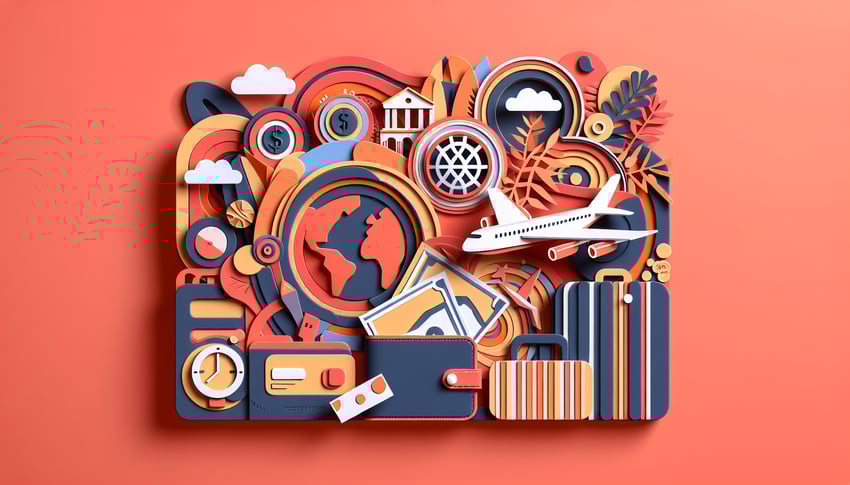 Paper art illustration depicting a travel expenses form template for FormCreatorAI article.