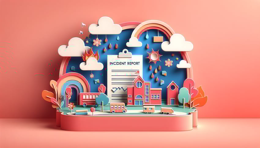 paper art illustration highlighting school incident report form template with detailed sections and design elements