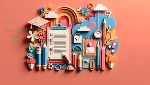 Colorful paper art illustration representing a student questionnaire form design for an online form creator.