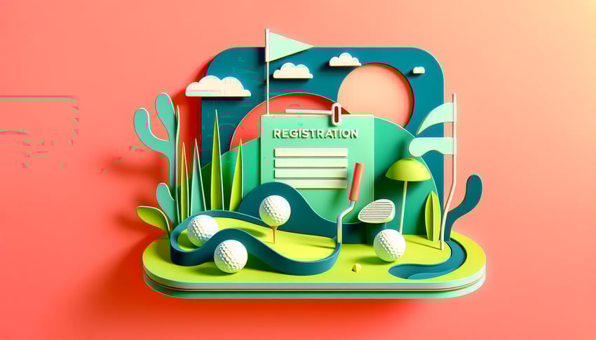 Paper art illustration showcasing a golf tournament registration and sponsor form template.