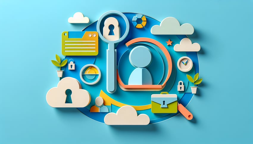 Colorful paper art illustration featuring a background check authorization form template on a workspace setting