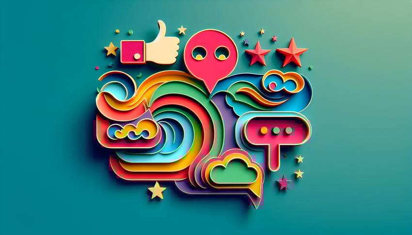 Paper art illustration depicting a feedback form template with sections for complaints and compliments.