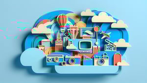 Paper art illustration depicting a souvenir booklet advertising form template for FormCreatorAI article