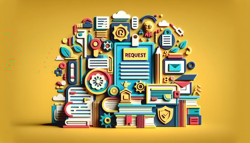 Paper art illustration depicting a transcript request form for FormCreatorAI article