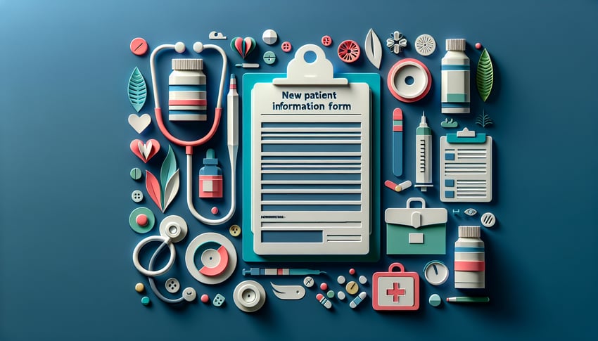 Paper art illustration showcasing a patient information form for a healthcare article on FormCreatorAI.