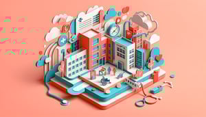 Paper art illustration depicting a hospital patient release form with medical symbols and design elements