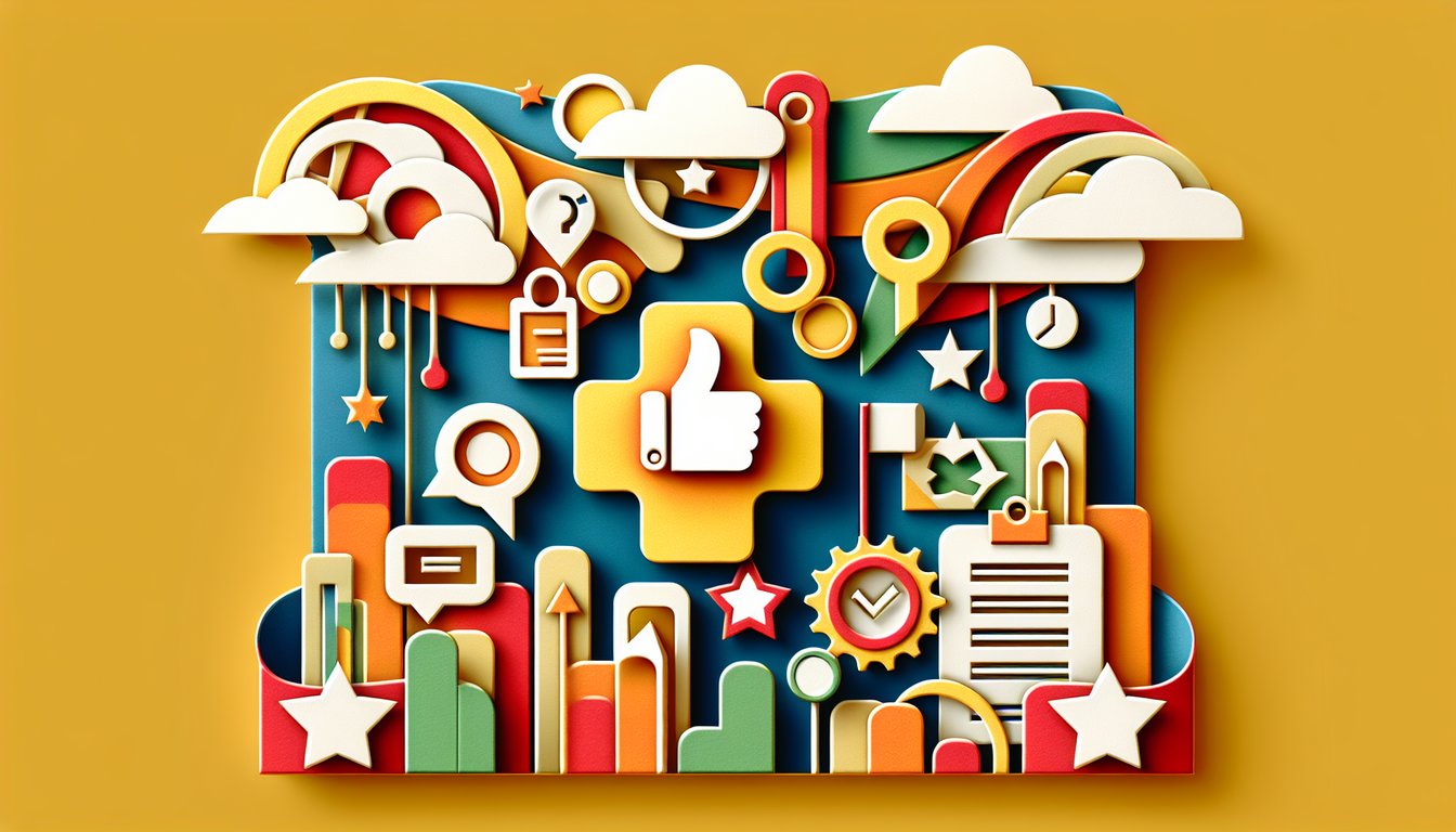 Paper art illustration depicting an event feedback form with various sections and design elements for FormCreatorAI article