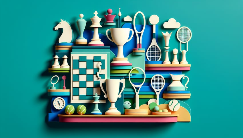 Paper art illustration featuring a tournament sign-up form with design elements and vibrant colors