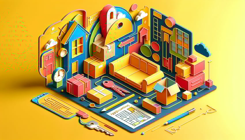 Paper art illustration depicting a roommate application form with design elements related to living arrangements and collaboration
