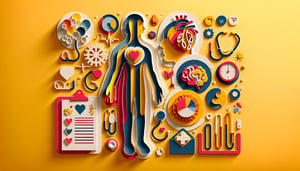 Paper art illustration depicting a head to toe assessment form template for medical evaluations and documentation.